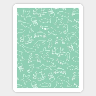 Abstract underwater aquamarine fish world and white waves Sticker